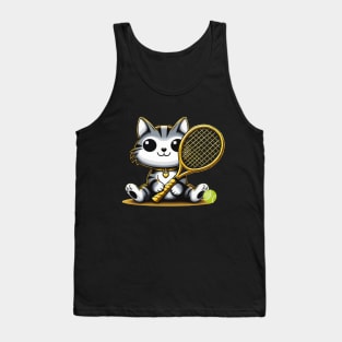 funny tennis cat with golden racquet love tennis Tank Top